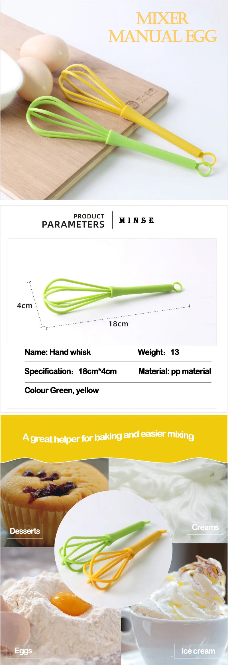 Kitchen Accessories Egg Hand Mixer Whisk Plastic Cooking Tools Cream Baking Flour Mixer Egg Tool kitchen gadgets 1PC